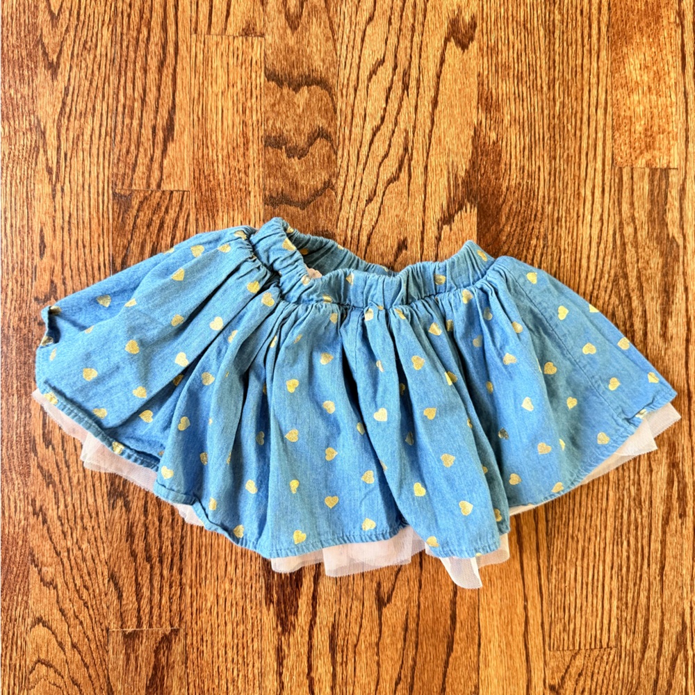 Wonder Nation Girls Jean Skirt w/ Pink Lining & Gold Hearts - Size 2T